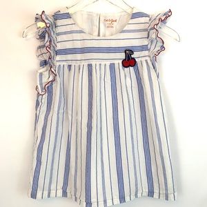 Cat & Jack Blue & White Striped Blouse w/ Cherries